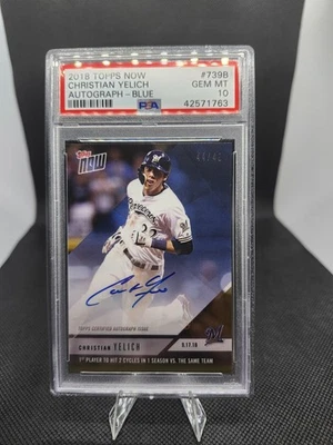 2018 Topps Now Christian Yelich #739B Blue Auto /49 - 2 Cycles 1 Season PSA 10 - Image 1 of 2