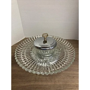 VINTAGE KROMEX LAZY SUSAN CHROME AND GLASS DIVIDED RELISH APPETIZER W/COVER BOWL - Picture 1 of 8