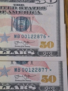 2013 Two VF-CU Sequential $50 Dollar Low Serial **STAR NOTES ** - Picture 1 of 4