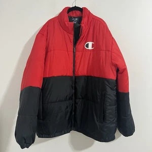 Champion Stadium Puffer Jacket Size 2XL Red and Black Athletic Ski Streetwear - Picture 1 of 7