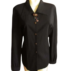 Damen Jacke Größe 12 Vintage 1990er JET SCHWARZ 50 % VISKOSE Nancy Bolen City Girl  - Bild 1 von 5