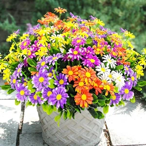 10 Bundles Daisy Flowers Artificial Outdoors UV Resistant Fake Plants Faux Plast - Picture 1 of 6