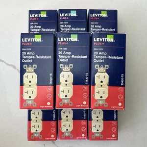 9 Leviton Tamper-Resistant Duplex Outlets Thermoplastic Light Almond 20amp 125V - Picture 1 of 9