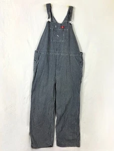 Dickies Bib Overalls Mens 48x32 Blue Striped Denim Train Conductor Trucker - Picture 1 of 15
