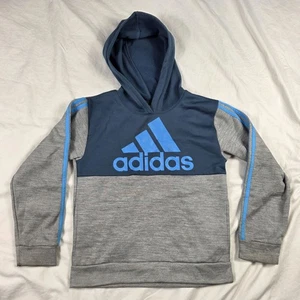 Adidas Big Logo Boys 10/12 Gray Blue Pullover Hoodie Sweatshirt Casual Outdoors - Picture 1 of 10