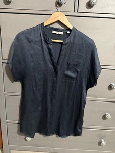Vince Short Sleeve Pocket 100% Silk Black Shirt Top Size M - Picture 1 of 5