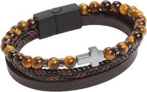 Premium Quality Handcrafted Leather Stainless Steel Bracelet for Men - Picture 1 of 5