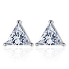 Silver tone zircon triangle crystal stud earrings