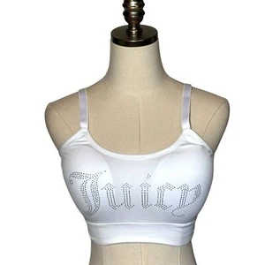 Juicy Couture White Rhinestone Embellished Padded Bralette 1X y2K - Picture 1 of 7