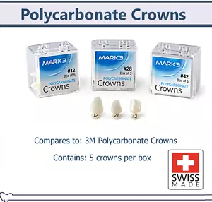 MARK3 Dental Temporary Polycarbonate Crowns All Sizes Swiss Made Box/5, 3M Type - Picture 1 of 21
