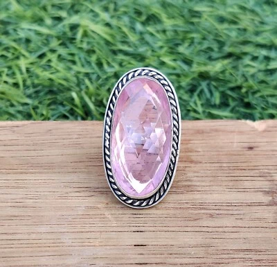 Oval Rose Quartz Ring 925 Sterling Silver Amazing Gift for Love All Size Mo** - Image 1 of 3