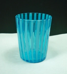 Opalescent Glass Blue Stripe Shot Glass Tumbler Antique Victorian Era 1890s - Picture 1 of 14