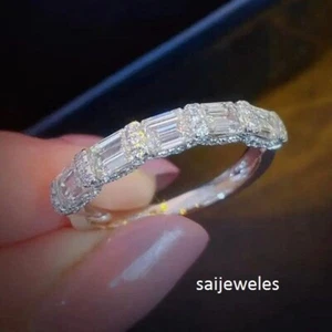 Anillo de boda con diamantes de corte esmeralda de 3 quilates creado en laboratorio para mujer oro blanco 14 quilates bien - Imagen 1 de 5