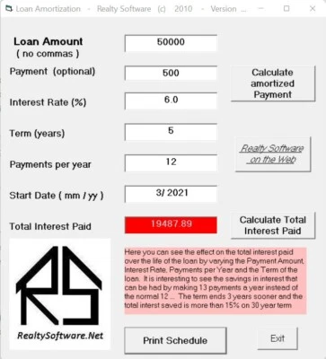 Loan Amortization Program with Print out Capability for Windows - Image 1 of 2