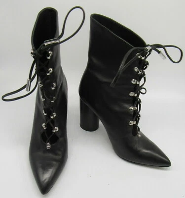 Sigerson Morrison black leather pointed toe lace up boots sz 7.5 - Image 1 of 4