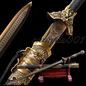 Hoja de acero manganeso hecha a mano coleccionable oro rey dragón espada china Jian 剑 - Imagen 1 de 13