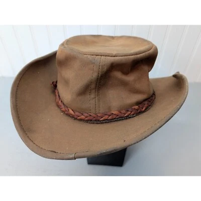 Vintage Outback Cowboy Hat Unisex Brown Canvas Braided Band Western USA Size L - Image 1 of 4