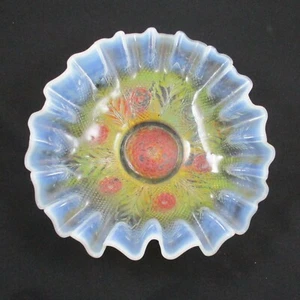 NORTHWOOD NETTED ROSES WHITE OPAL GOOFUS GLASS OPALESCENT TRI-CORNER BOWL - Picture 1 of 5