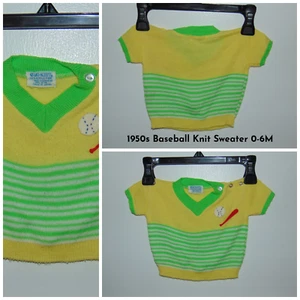GLO KNIT 1950s Infant Baseball Pullover Sweater Boy Infant Size 0-6 Months - Picture 1 of 7