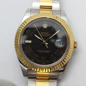 Scrambled Rolex 116333 Datejust II 18K Gold Black Roman Dial Oyster Fluted Watch - Picture 1 of 12