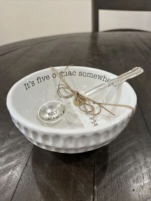 Mudpie Guacamole Dip Cup Set White Ceramic Bowl with Metal Spoon- NEW (U5) - Image 1 of 4