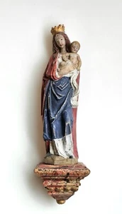 Sehr alte geschnitzte Holzfigur Maria Mutter Gottes Madonna mit Jesuskind 1840 - Bild 1 von 2