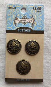 Set of 3 New Antique Gold Color Metal Round Buttons 3/4" wide Shank by Sew-ology - Picture 1 of 1