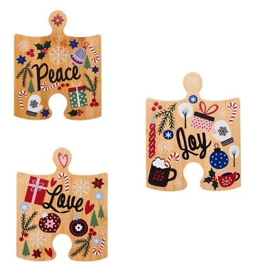 *NEW* Farberware Interlocking Bamboo Puzzle Cutting Boards ~ Peace, Love, Joy - Image 1 of 4