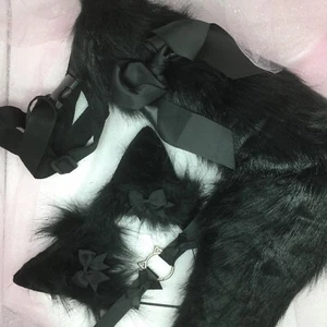 Cosplay Personalizado Gatito Blanco Zorro Negro Gato Mascota Juego Cola Orejas Collar - Imagen 1 de 1