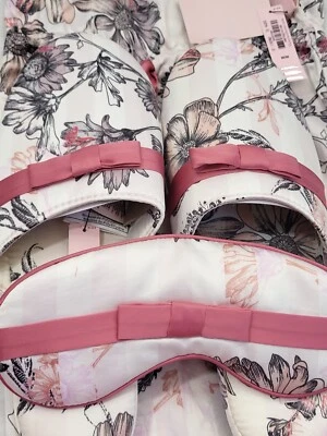 NUEVO CON ETIQUETAS Victoria’s Secret Floral Satén Zapatilla Conjunto con Máscara de Ojos Talla Mediana 7-8 Foto 1 de 3