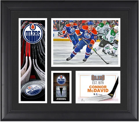 Connor McDavid Edmonton Oilers Framed 15x17 Collage w/a Piece of GU Puck Cover
