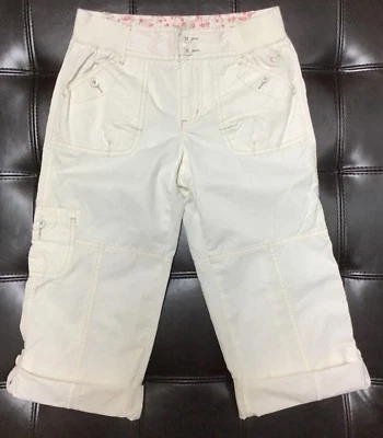 Pantalones Capri Informales Justice Cintura Acanalada Puños Enrollables Talla 10 Beige Off-White Foto 1 de 4
