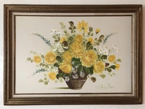 XL SIZE VINTAGE 80s EDWARDS SIGNED PAINTING STILL LIFE FLOWER BOUQUET FRAMED - Picture 1 of 10
