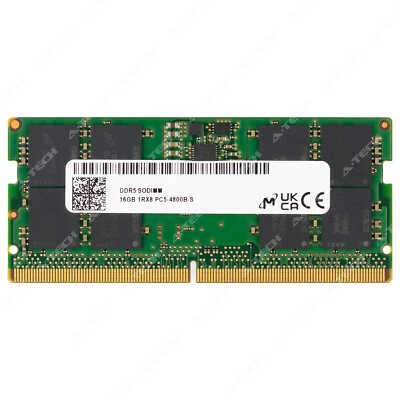 Micron 16GB 1Rx8 PC5-4800 SODIMM DDR5-38400 262-Pin Non-ECC Laptop Memory RAM 1x - Image 1 of 2