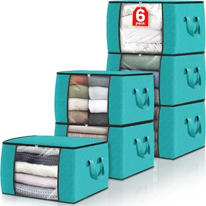 6 Pack Clothes Storage, Foldable Thick Fabric Blanket Storage Bags, Storage Cont - Picture 1 of 12