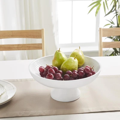 Farmhouse 12 in Ribbed shallow bowl with attached pedestal Home Decor VHC Brands - Image 1 of 4