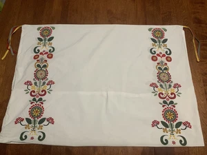 IKEA Akerkulla Embroidered Pillow Sham, cotton, 20x26, folk art design, ribbons - Picture 1 of 1