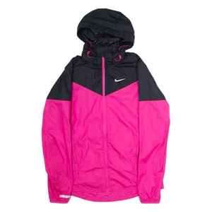 NIKE Womens Rain Jacket Pink Hooded Colourblock M - Picture 1 of 6