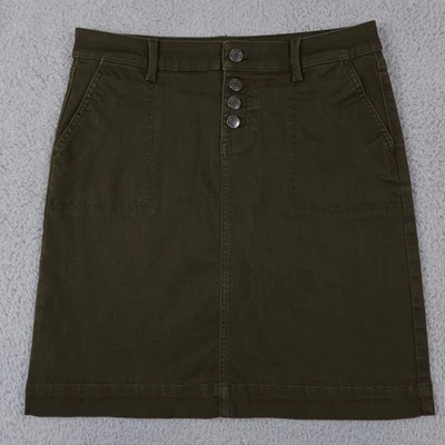 Talbots Skirt Womens 4 Green Denim Button Fly A Line Stretch Patch Pocket Casual - Image 1 of 4