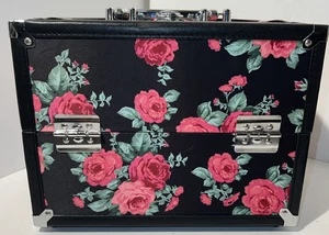 Make-up 2 Tiered Shelves Travel Case Hardshell Black Roses - Picture 1 of 19