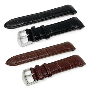 Leather Curved Ends Watch Strap Crocodile Grain Effect Black Brown 18mm - 24mm - Picture 1 of 10