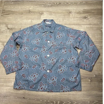 Vintage Sears Shirt Mens Large 42 44 Blue Red Paisley Sanforized Cotton 60s 70s - Image 1 of 4