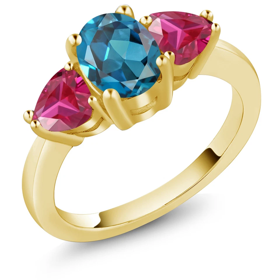 Anillo de plata chapado en oro amarillo de 18 quilates rubí rojo topacio azul Londres de 2,36 quilates Foto 1 de 4