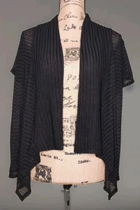 Dressbarn - Black Open Stretch Semi-Sheer Cropped Duster - Petite Size Large - Picture 1 of 3