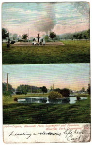 Logansport, IN Indiana 1908 Postkarte, Lagune und Brunnen im Riverside Park - Bild 1 von 2
