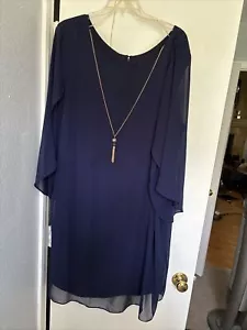 JBS Women Navy Blue Chiffon Dress Flutter Sleeves Necklace, Size 22 - Picture 1 of 11