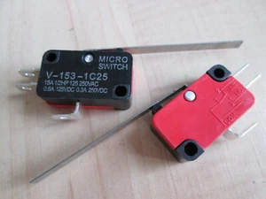 Lot (2) Micro Limit Switch V-153-1C25 with 2" 50.8mm Lever 15A 125/250VAC #E67B - Picture 1 of 11