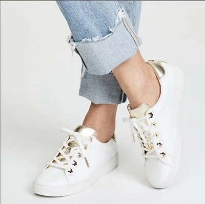 Zapatilla deportiva Michael Kors para mujer con cordones Irving óptica cuero blanco dorado talla 9M/39M Foto 1 de 4