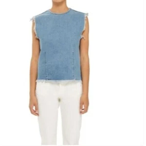 Topshop Boutique Washed Denim Raw Hem Tank Size 8 - Picture 1 of 8