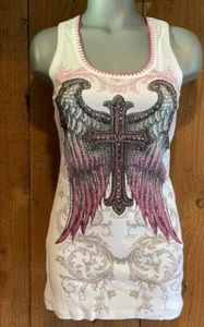 Camiseta sin mangas VOCAL Western SEXY blanca rosa SM-3X CROSS acanalada ALAS MOTO - Imagen 1 de 9